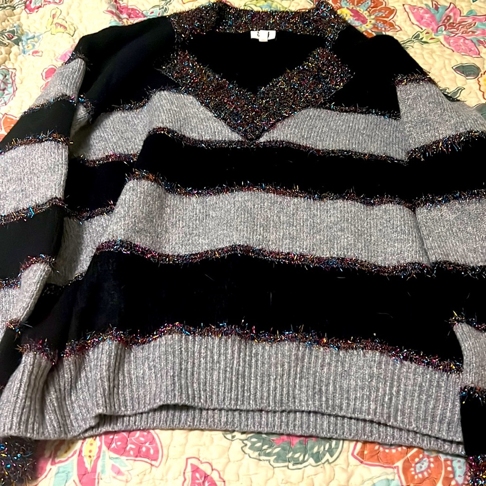 NWT v neck sweater with colorful sparkle threads woven between colors